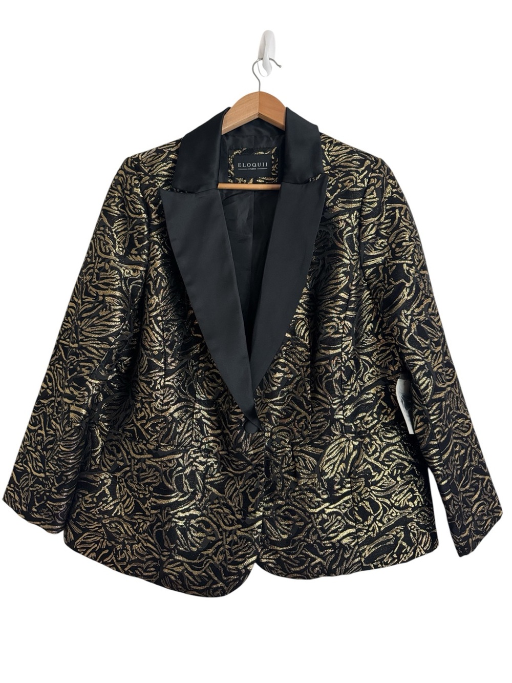Eloquii Studio Single-Breasted Satin Collar  Black & Gold Brocade Blazer size 18